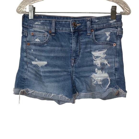 American Eagle Distressed Hi Rise Shortie Size 4 - Picture 3 of 6